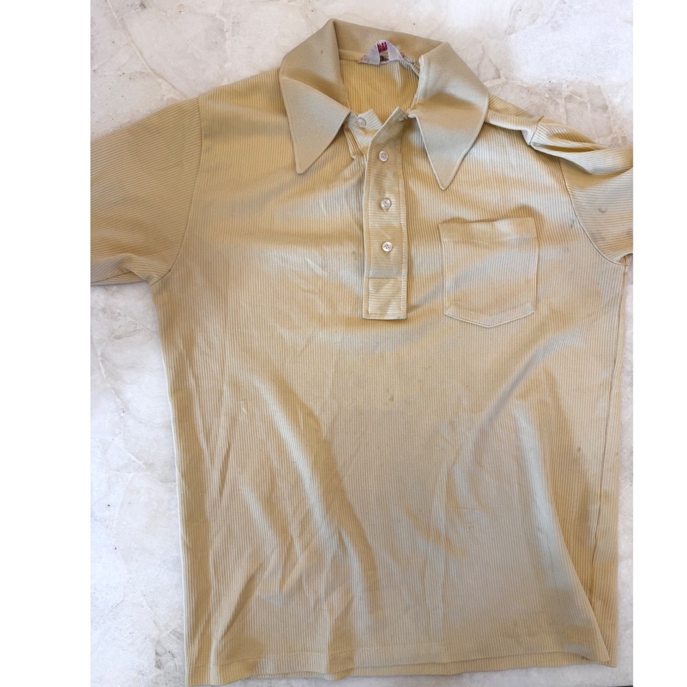Vintage Lord Jeff Jefftron Ribbed Polo Shirt Mens XL Yellow Mod 70s Short Sleeve